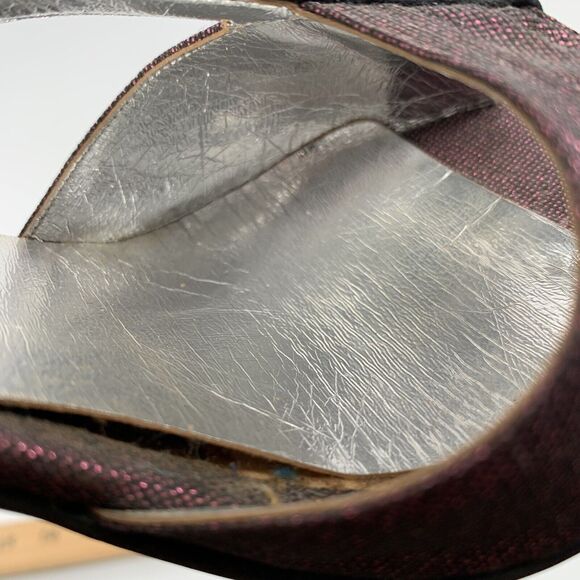 Vintage 1980s Stuart Weitzman High Heels Peep Toe Made in Italy 6.5 Purple Black - Picture 11 of 11